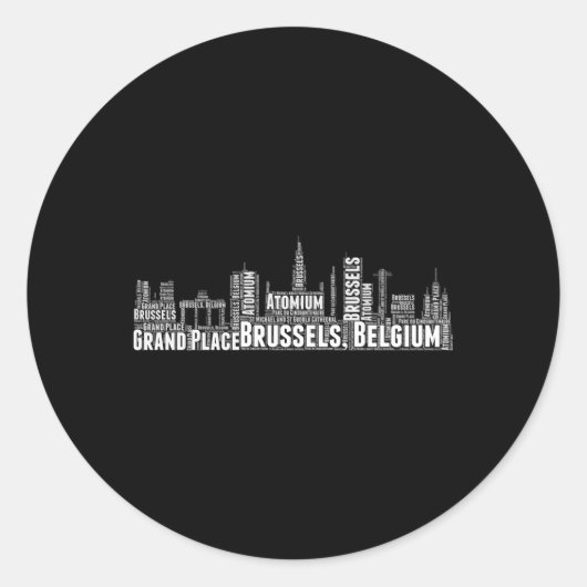 Brussel België Word Skyline Cityscape Ronde Sticker (Voorkant)
