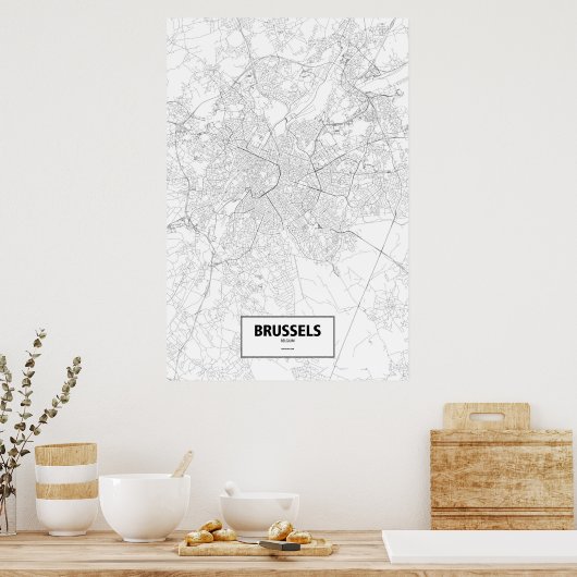 Brussel, België (zwart op wit) Poster (Keuken)