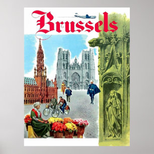 Brussel, centrum van de stad, België. Vintage Poster