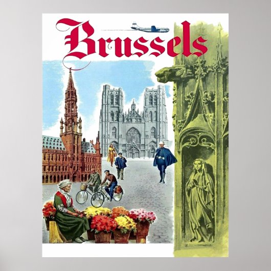 Brussel, centrum van de stad, België. Vintage Poster (Voorkant)