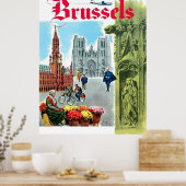 Brussel, centrum van de stad, België. Vintage Poster (Keuken)