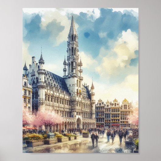 Brussel Grand Palace van België Waterverf Poster (Voorkant)