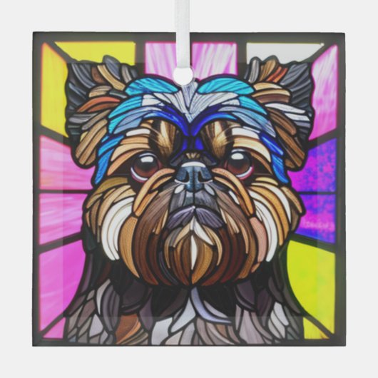 Brussel Griffon "Glas in lood" Glas Ornament (Voorkant)