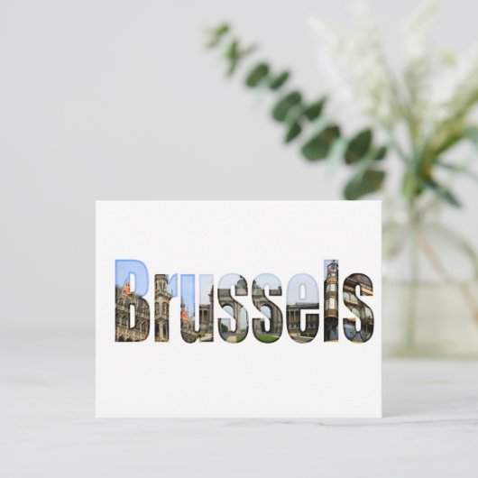 Brussel met toeristische plaatsen in letters briefkaart (Staand voorkant)