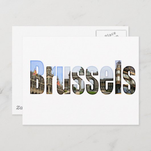 Brussel met toeristische plaatsen in letters briefkaart (Voorkant / Achterkant)