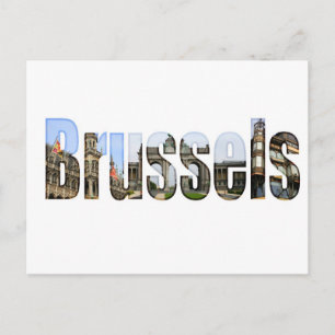 Brussel met toeristische plaatsen in letters briefkaart