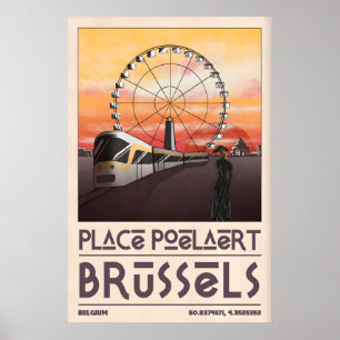 Brussel stadsgezicht Kunstprint Mid-Century Tram e Poster