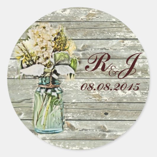 brusselland floral mason jar bruiloft bedankt ronde sticker (Voorkant)