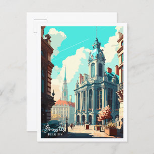 Brussels België vintage reisillustratie Briefkaart
