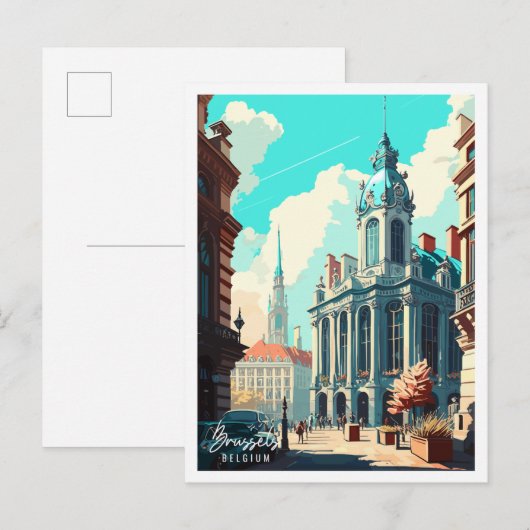 Brussels België vintage reisillustratie Briefkaart (Voorkant / Achterkant)