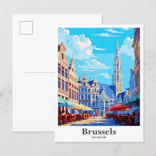 Brussels België Vintage Travel Illustration Briefkaart