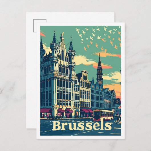 Brussels België Vintage Travel Illustration Briefkaart (Voorkant / Achterkant)