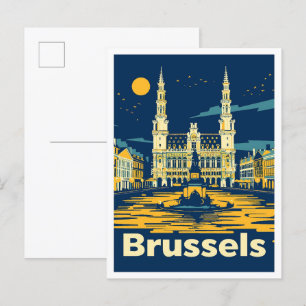 Brussels België Vintage Travel Illustration Briefkaart