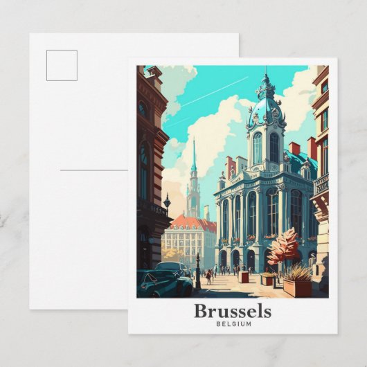 Brussels Belgium Art Vintage Travel Illustration Briefkaart (Voorkant / Achterkant)