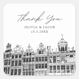 Brussels bruiloft zwart & wit gunst dank u vierkante sticker