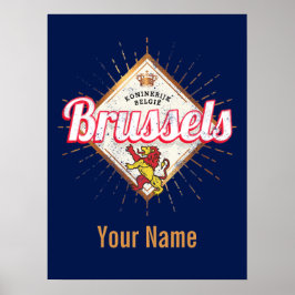 Brussels Europe Capital Belgium Retro Lion  Poster