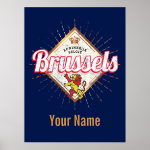 Brussels Europe Capital Belgium Retro Lion Poster