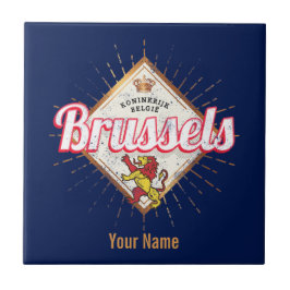 Brussels Europe Capital Belgium Retro Lion  Tegeltje