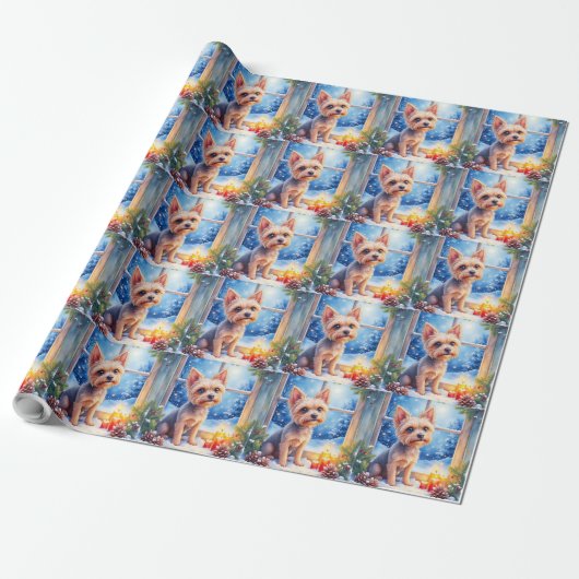 Brussels Griffon Bevroren Raam Kerst Kunst Cadeaupapier (Uitgerold)