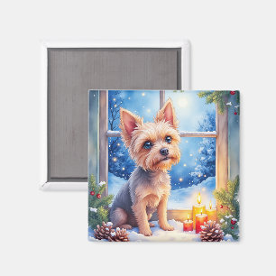 Brussels Griffon Bevroren Raam Kerst Kunst Magneet
