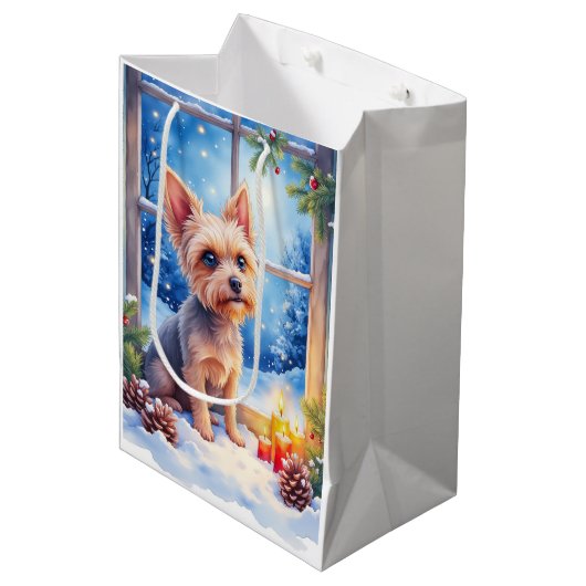 Brussels Griffon Bevroren Raam Kerst Kunst Medium Cadeauzakje (Voorkant Gekanteld)