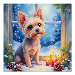 Brussels Griffon Bevroren Raam Kerst Kunst Perfect Poster