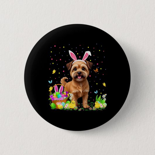 Brussels Griffon Dog Easter Egg Hunt Bunny Ear Hap Ronde Button 5,7 Cm (Voorkant)