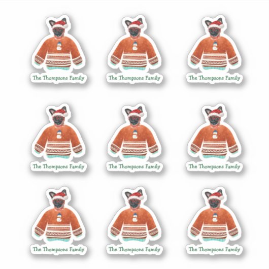 Brussels Griffon Dog Family Ugly KerstSweater Sticker (Voorkant)