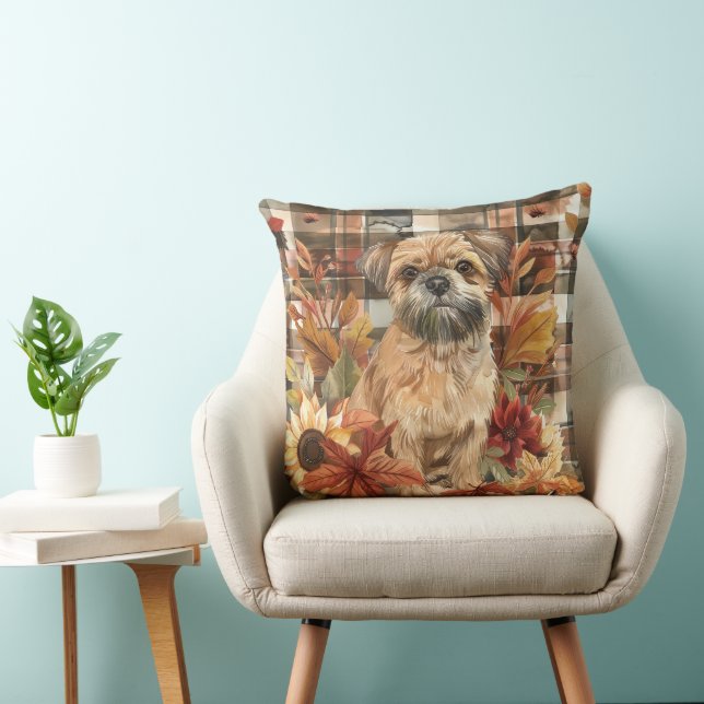 Brussels Griffon Dog Herfst Waterverf Flowers Kussen (Stoel)