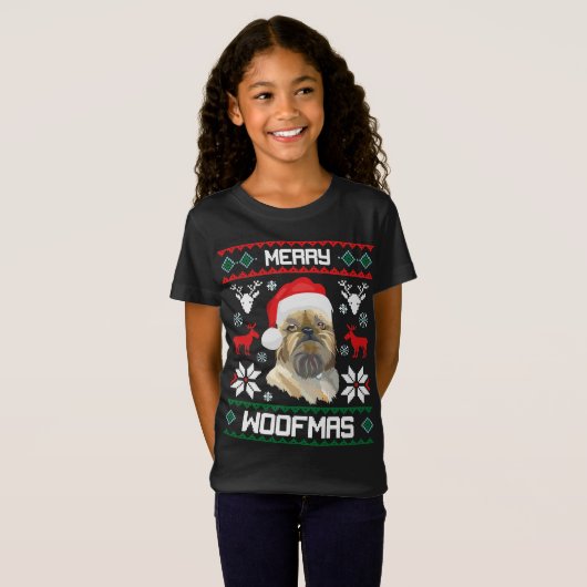 Brussels Griffon Dog Merry Woofmas Shirt voor kers (Voorkant volledig)