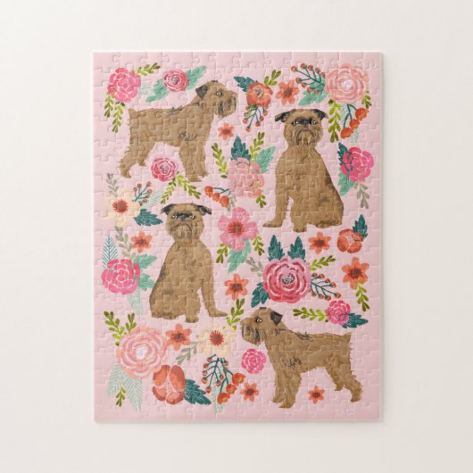 Brussels Griffon  Florals roze Legpuzzel (Verticaal)
