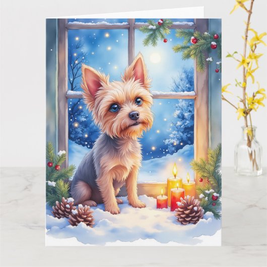 Brussels Griffon Frosted Window Christmas Art Kaart (Gele Bloem)