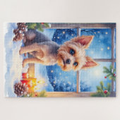 Brussels Griffon Frosted Window Christmas Art Legpuzzel (Horizontaal)