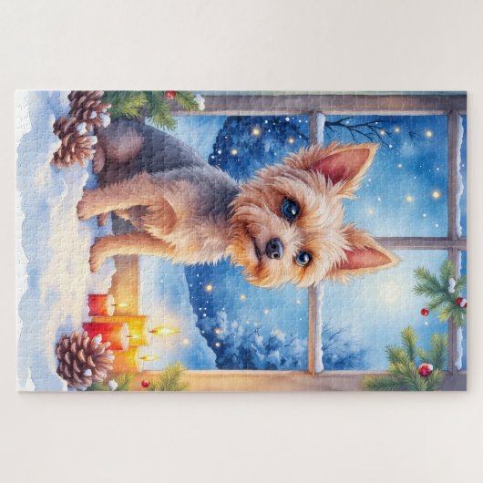 Brussels Griffon Frosted Window Christmas Art Legpuzzel (Horizontaal)