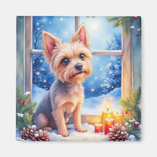 Brussels Griffon Frosted Window Christmas Art Magneet (Voorkant)