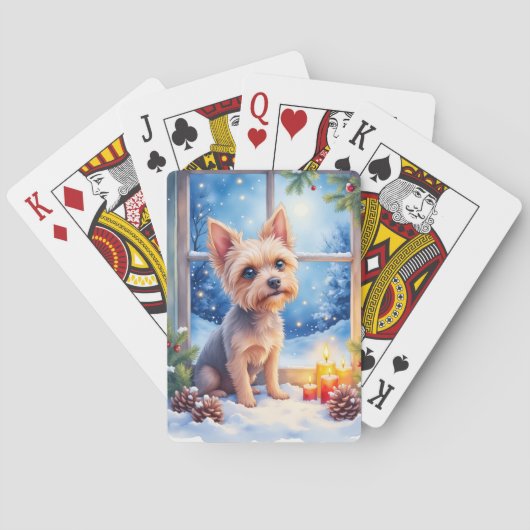 Brussels Griffon Frosted Window Christmas Art Pokerkaarten (Achterkant)