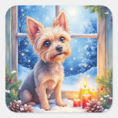 Brussels Griffon Frosted Window Christmas Art Vierkante Sticker (Voorkant)