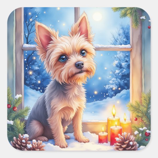 Brussels Griffon Frosted Window Christmas Art Vierkante Sticker (Voorkant)