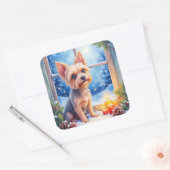 Brussels Griffon Frosted Window Christmas Art Vierkante Sticker (Envelop)