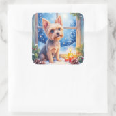 Brussels Griffon Frosted Window Christmas Art Vierkante Sticker (Tas)