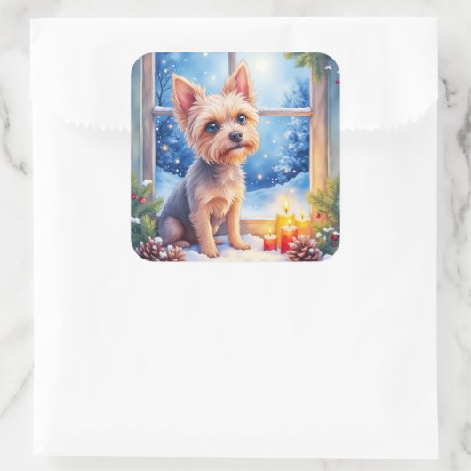 Brussels Griffon Frosted Window Christmas Art Vierkante Sticker (Tas)