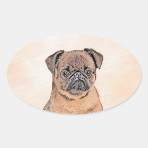Brussels Griffon gladde schilderijen originele hon Ovale Sticker