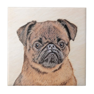 Brussels Griffon gladde schilderijen originele hon Tegeltje