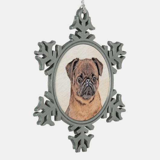 Brussels Griffon gladde schilderijen originele hon Tin Sneeuwvlok Ornament (Links)