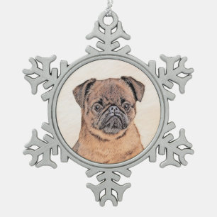 Brussels Griffon gladde schilderijen originele hon Tin Sneeuwvlok Ornament