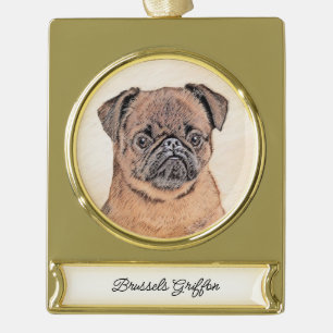 Brussels Griffon gladde schilderijen originele hon Verguld Banner Ornament