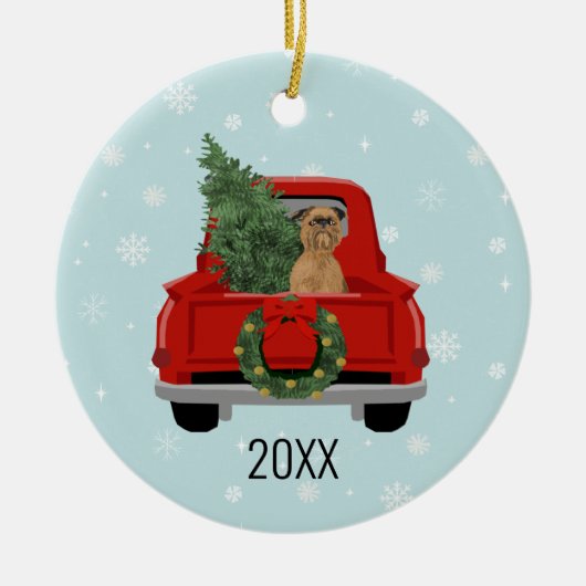 Brussels Griffon-kersttruck Keramisch Ornament (Voorkant)