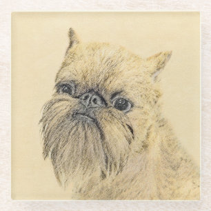 Brussels Griffon Painting - Cute Original Dog Art Glazen Onderzetter