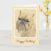 Brussels Griffon Painting - Cute Original Dog Art Kaart (Gele Bloem)