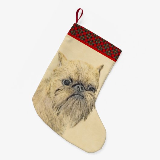 Brussels Griffon Painting - Cute Original Dog Art Kleine Kerstsok (Voorkant (Hangend))